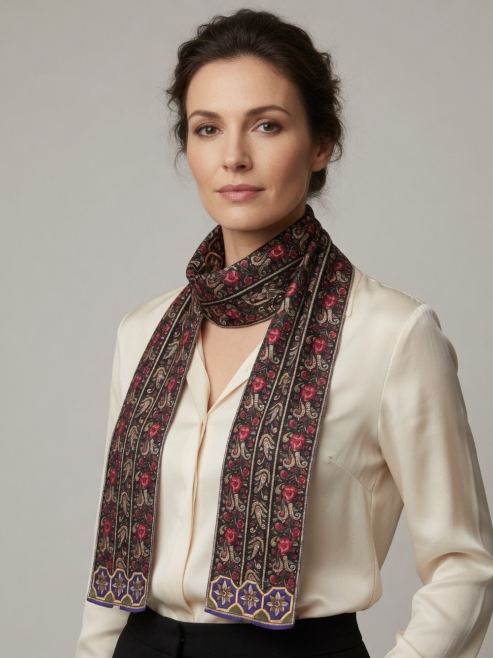 Adrienne Vittadini Purple, Black & Pink Floral Narrow Scarf Wrap